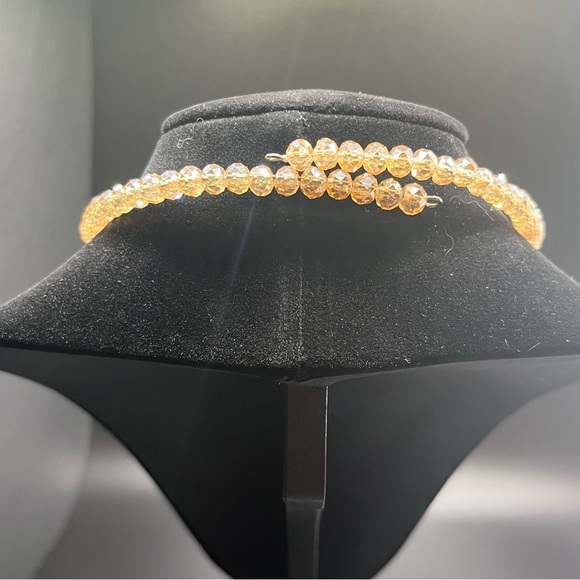 Modern light amber colored crystal choker with a teardrop rhinestone pendant. - Picture 2 of 9